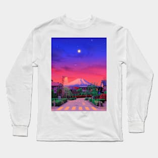 Yellow fuji moon at night Long Sleeve T-Shirt